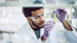 A researcher observing a sample in a testube
