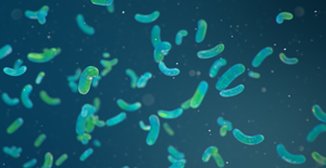 Microorganisms visible in a solution in blue