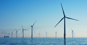 Windmills installed on a sea and ocean